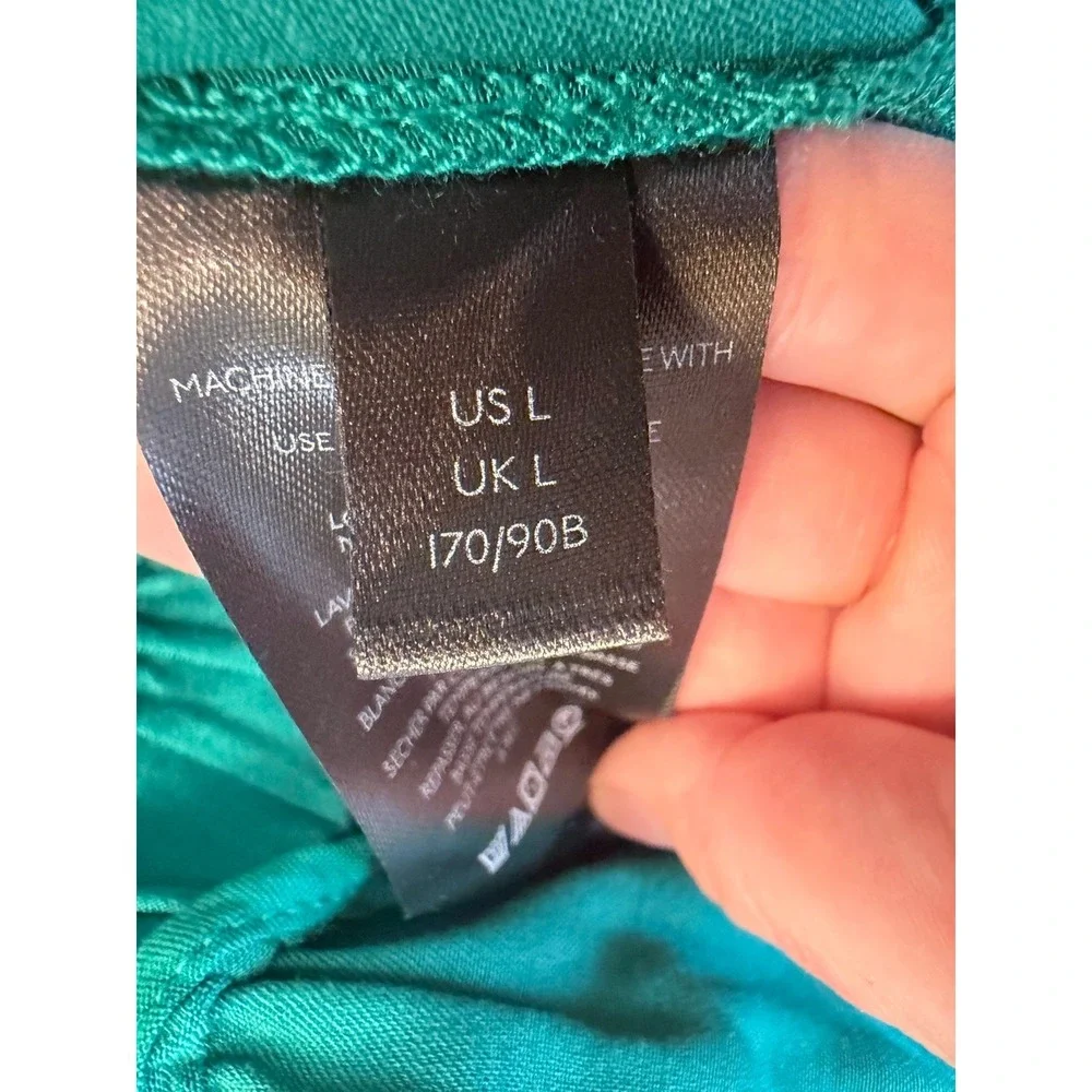 💚Free People Satin Palazzo Pants L Emerald Green Wide Leg High Rise Viscose